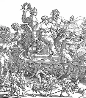 The procession of Bacchus, Italian copper engraving