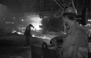 The production of steel at the blast furnace of Hoesch AG Westfalenhuette in 1970