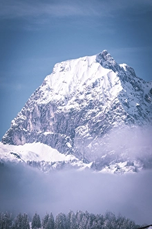 Category Mountain Landscapes Prints: Prominent snowy mountain peak against a clear blue sky