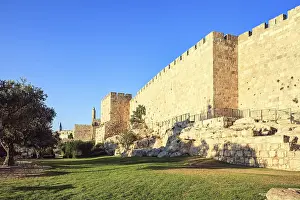 Protective walls of the Old City of Jerusalem at sunset