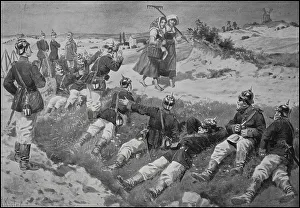 Prussian Army, gauntlet of two peasant women in front of the soldiers