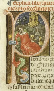 Psyche in Cupid's Grove, 1345 Illustration of the metamorph