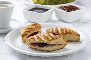 Puff pastry with jam on breakfast table