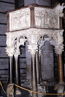 Pulpit in Baptistery of St John, San Giovanni Baptistery, Pisa, Italy in 1999