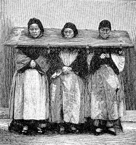 Punishment of female criminals in China by a throatboard