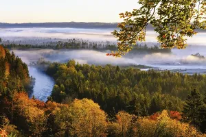Pupplinger Au at sunrise, estuary of the Loisach into the Isar