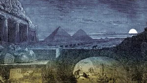 The pyramids and catacombs with mummies at night
