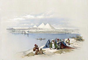 The Pyramids of Geezeh, Gizy, seen from the Nile, Egypt, around 1850, Historical, digitally restored reproduction from a 19th century original, exact date unknown, AI generated, Africa