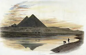 The pyramids of Giza, Egypt, authentic reproduction of a school mural