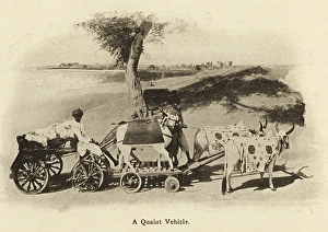 A Quaint Vehicle Such bullock carts are now lost in antiquity, Drawn in early 1900's, Saurashtra, Gujarat, India, Asia