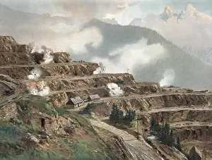 Quarry, ore mine, authentic reproduction of a school mural