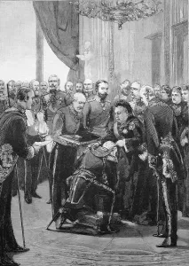 The Queen of England conferring orders in Windsor Castle