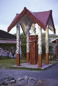 Queen Victoria Monument in the Maori village of Ohinemutu, Rotorua, New Zealand 1974