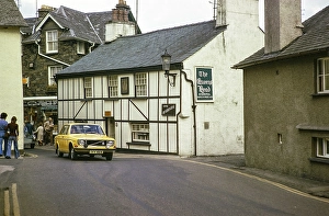 The Queens Head pub, Hawkshead, Cumbria, England, UK September 1973