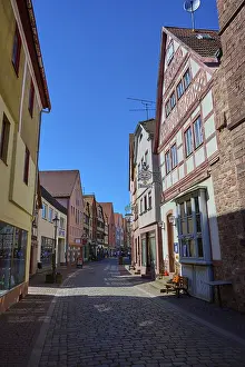 A quiet alley with half-timbered houses