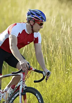 Racing cyclist riding a bicycle