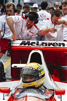 Racing driver, Ayrton Senna in the cockpit, Formula 1, Team McLaren Honda, McLaren MP4-6 car, Honda RA121E 3.5 V12 engine, German Grand Prix at the Hockenheimring on 28 July 1991, Germany, Europe