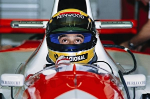 Racing driver, Ayrton Senna, in the cockpit, Formula 1, Team McLaren Ford, McLaren MP4-8, Ford Cosworth 3.5 V8 engine, German Grand Prix at the Hockenheimring on 25 July 1993, Germany, Europe