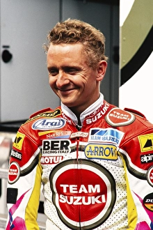 Racing driver Kevin Schwantz USA, Team Lucky Strike, Motorcycle World Championship 1990, Grand Prix (GP) of Germany at the Hockenheimring on 27 May 1990, Germany, Europe