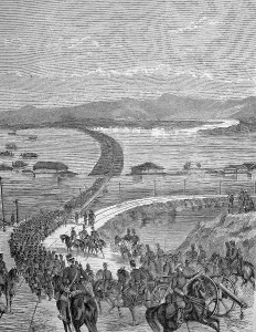 Raft bridge over the Danube, built by the Russians
