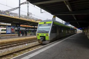 Railroad Station with a Train in City of Neuchatel