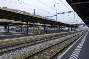 Railroad Station with a Train in City of Neuchatel