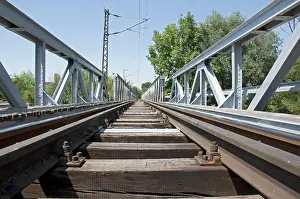 Railway bridge.Low horisontal viewpoint