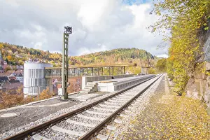Railway track with autumn leaves