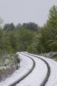 Railway tracks in snow, Eastern Townships