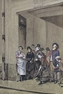 Rainy Weather, People Standing Under a Roof Waiting for the Rain to Stop
