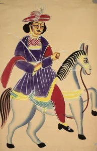 Raja riding a horse, c. 1890, East India