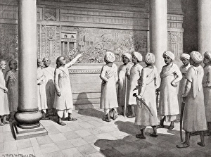 Rajaraja Chola I inspects bas relief of exploits Brihadeeswarar Temple, Tamil Nadu