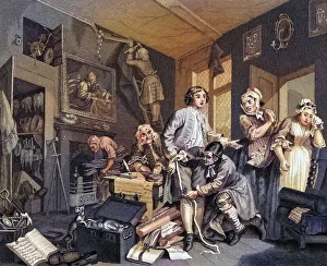 The Rakes Progress The young heir takes possession of the misers effects From the original picture by Hogarth from