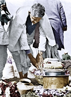Ramdas Gandhi with urn of Mahatma Gandhi ashes, Allahabad, Uttar Pradesh, India, Asia, February 12, 1948, Asia