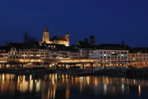 Rapperswil - the promenade and the Rapperswil castle at night - Canton of St