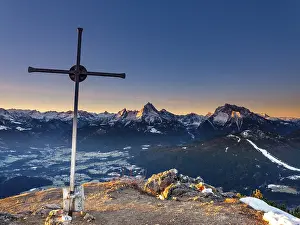 Rauher Kopf summit cross at sunrise