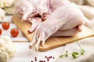 Whole raw rabbit with cauliflower