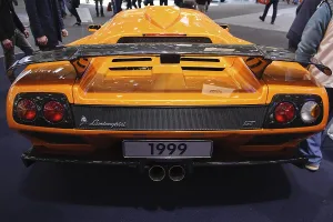 Rear view with spoiler of historic sports car classic car Lamborghini Diablo GT year of construction 1999