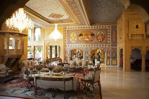 Reception hall at the Hotel Fort Rajwada in Jaisalmer