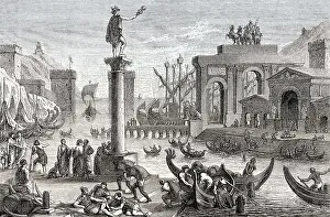 A reconstructed harbour city of ancient Rome