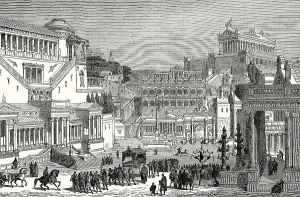 Reconstruction of the Forum Romanum in ancient Rome