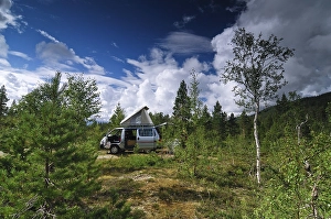 Recreational vehicle in typical landscape