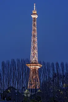 Red illuminated Berlin radio tower