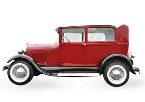 Red retro car isolated on white background