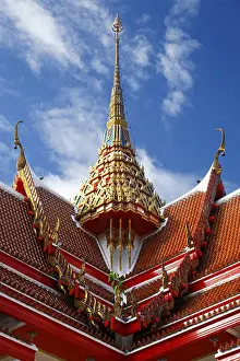 Category Buddhism Prints: Red roof of a pagoda with an ornate spire