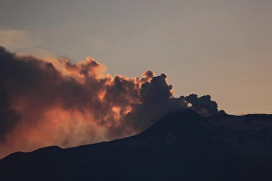 Category Mountain Landscapes Prints: Red smoke cloud over the peak of Mount Etna