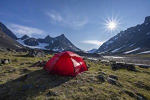 Category Mountain Landscapes Prints: Red tent in Kaskasavagge valley