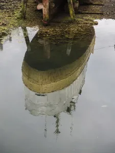 Reflection of a boat, harbour of Reykjavik