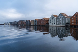 Reflection of colourful houses In Trondheim