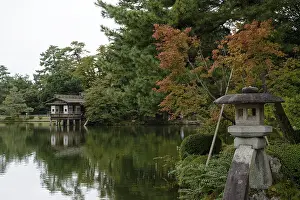 Reflection, tea house, Kasumiga-ike Pond
